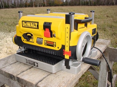 wood planer on outdoor bench