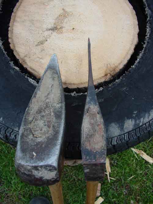 photo comparing blade profile of firewood splitting axe to regular axe - steve maxwell