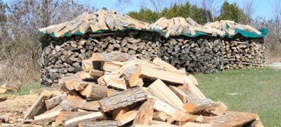 log splitter firewood pile