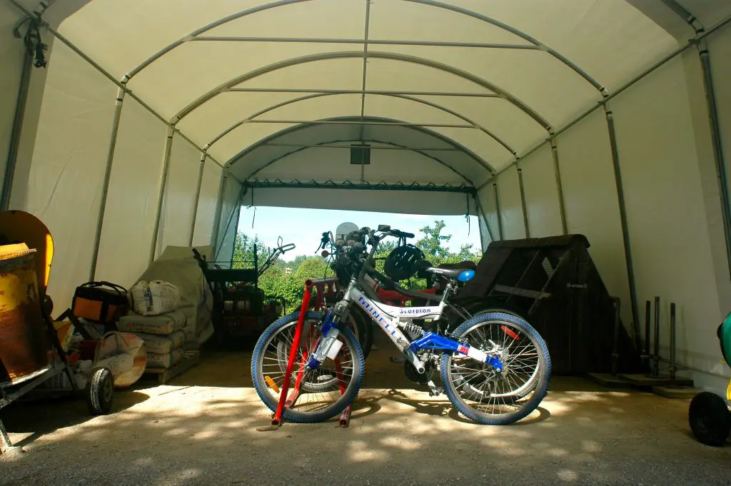 portable garage view from the open door